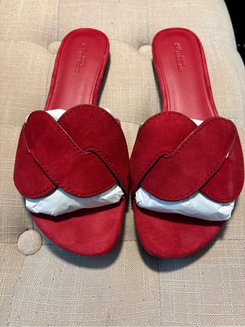 H&M Red Suede Slide Sandals with Braided Strap - Women